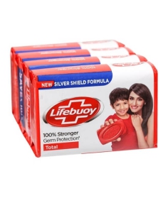 Lifebuoy Total Soap, 100% Stronger Germ Protection, New Silver Shield Formula | 125gx4